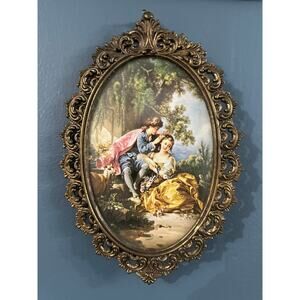 VTG.Italian Brass Oval Picture Frame Baroque Rococo Style Couple Renaissance